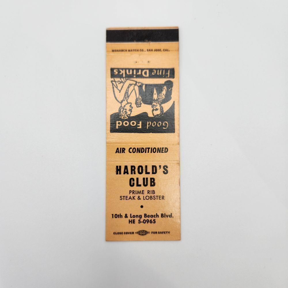 Vintage Harold's Club- Long Beach California 1960s Matchbook Ephemera
